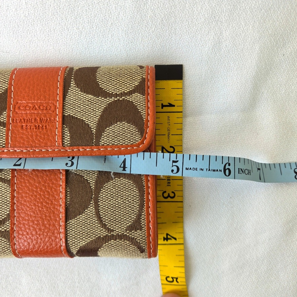 Coach Wallet Orange Excellent Vintage Signature Trifold Jacquard Leather - Picture 7 of 11